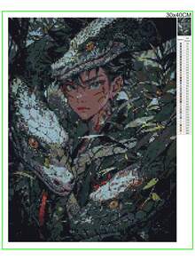 1套diy鑽石畫,亞克力材質,卡通男孩和蛇圖案,適用於家庭裝飾 - 棕色 - 查看 3