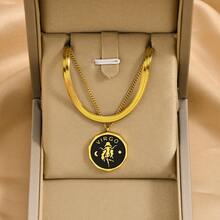 1 件金色不锈钢双层星座吊坠项链，复古、时尚、百搭的设计，适合女性在休闲/日常/通勤/派对场合佩戴