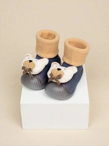 1 雙時尚可愛卡通熊運動鞋搭配溫暖舒適毛絨雪靴適合男嬰和女嬰,秋冬