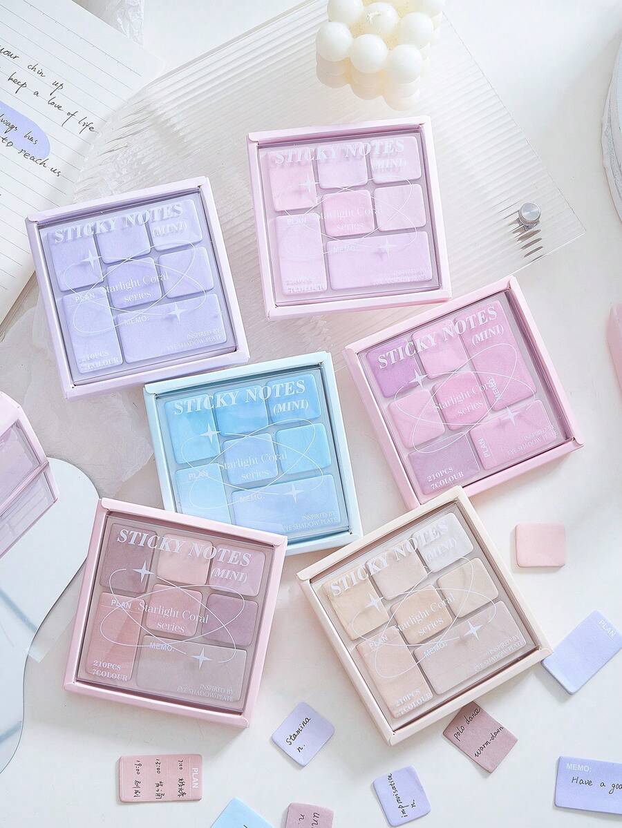Conjunto De Sombras Para Ojos De Paleta Individual # Aleatoria Con Colores Suaves De Macaroons Y Notas Adhesivas En Un Paquete Con Forma De Paleta - Multicolor - Ver 1