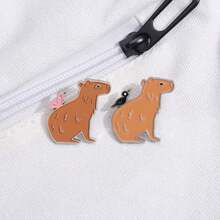 2入組兒童創意卡通可愛水豚形狀金屬徽章/胸針,日常服裝包裝飾