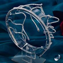 1入手工製作的新娘髮帶,帶有鑽石,適用於皇室婚禮和其他正式場合 - 銀色 - 查看 2