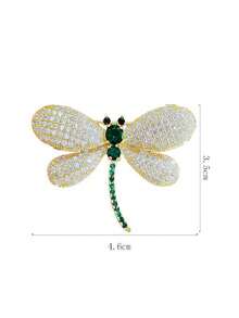 1只綠色立體蜻蜓胸針,女性優雅水晶胸針,女士禮物派對服飾配件時尚珠寶 - 彩色 - 查看 2