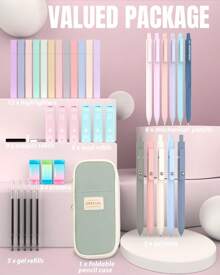 Mechanical Pencils Set 39 PCS Aesthetic School Supplies With Cute Pen Case, 12 Pastel Highlighters, 5 Black Ink Gel Pens, 6 Mechanical Pencils Set 0.5 & 0.7 Mm For Students College Essentials - 綠色 - 查看 2