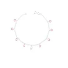 Pulseira Prata 925 Pedrinhas Zircônia Rosa Ponto de Luz - Pink - Visão 1