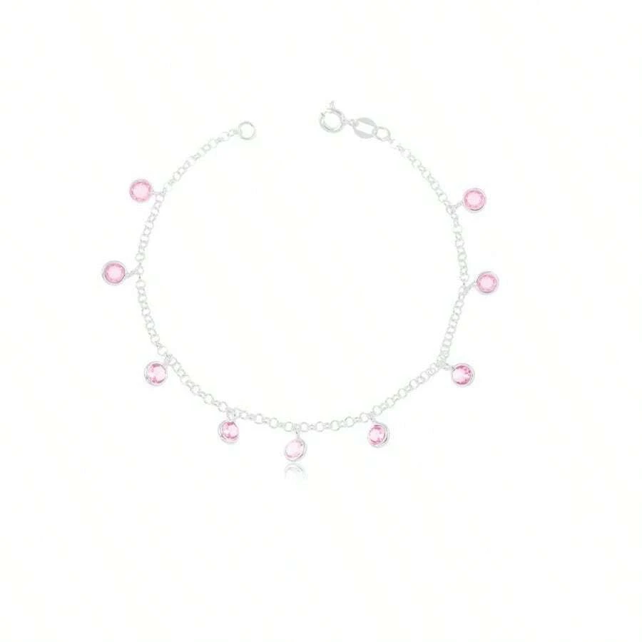 Pulseira Prata 925 Pedrinhas Zircônia Rosa Ponto de Luz - Pink - Visão 1