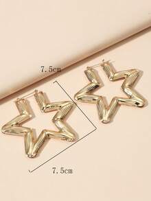 1pair New European And American Style Five-pointed Star Earrings - Yellow Gold - View 3