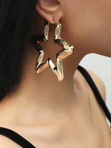 1pair New European And American Style Five-pointed Star Earrings - Yellow Gold - View 1
