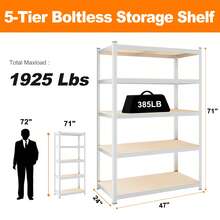 5-Tier Metal Shelving Unit,Utility Adjustable Storage Rack,Multipurpose Storage Shelf for Garage,Basement, Kitchen, Pantry, Closet - Silver - View 3