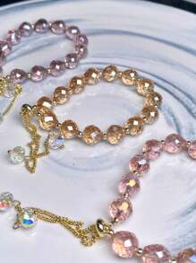 1pc Creative And Unique Sparkly Crystal Braided Drawstring Bracelet For Women's Daily Wear - White - View 3