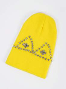 欧美风 - 单只装 - 女士水晶装饰保暖针织帽，秋冬季款 - 黃色 - 查看 3