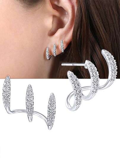 1 Pair Minimalist Triple Claw Clip-On Earrings For Women