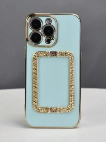 1 Peça Estojo Para Telemóvel Electrodado Verde Com Fivela Quadrada Com Diamantes E Suporte Escondido, Capa Protetora Ultra-fina À Prova De Choque, Capa Protetora Compatível Com Série Iphone7/8/11/12/13/14/15/x/xr/xs/plus/pro/pro Max/se2/mini Com Protector Completo De Lente Da Câmara - Verde - Ver 3