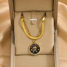 1 件金色不锈钢双层星座吊坠项链，复古、时尚、百搭的设计，适合女性在休闲/日常/通勤/派对场合佩戴