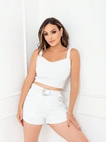 Women Denim Two-piece Outfits - 白色 - 查看 2