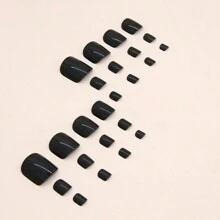 24 件短黑色脚趾甲片，显白酷黑油性闪亮脚型佩戴指甲ins风格美甲片脚甲专用，可穿戴指甲贴美甲可拆卸指甲贴，含1个果冻凝胶和1个指甲锉，适合派对舞蹈日常佩戴。 - 黑色 - 查看 3