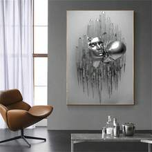 Love Tim Kim loại Tranh Canvas Nghệ Thuật Treo Tường 3D Hiệu ứng , Ôm Cặp đôi Áp phích Và In hoa Kissing Nghệ thuật Đối với Phòng khách Nhà  Trang trí - Nhiều màu - Xem 4