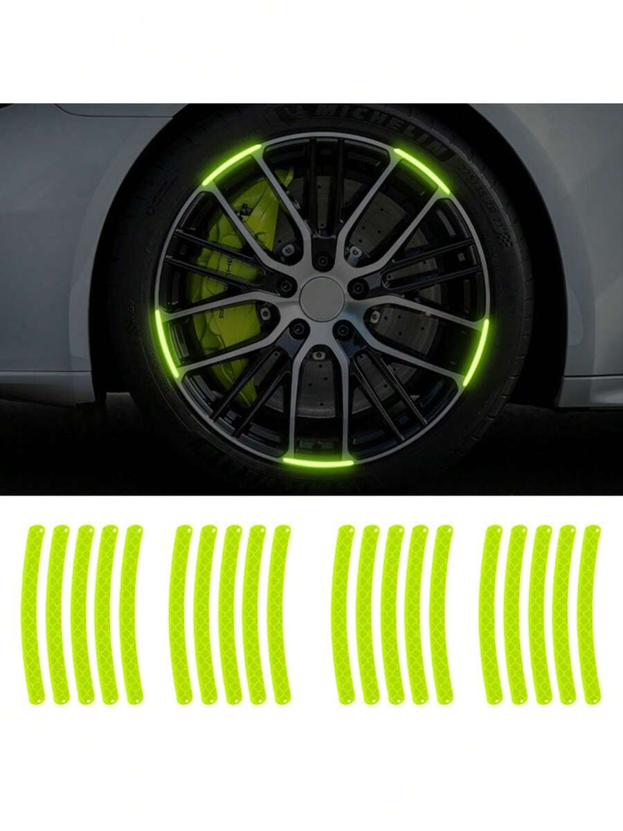 20入組/包通用反光貼紙黏貼條,適用於汽車,自行車,摩托車,家居裝飾,綠色反光色彩適用於車輪邊緣裝飾 - 綠色 - 查看 1