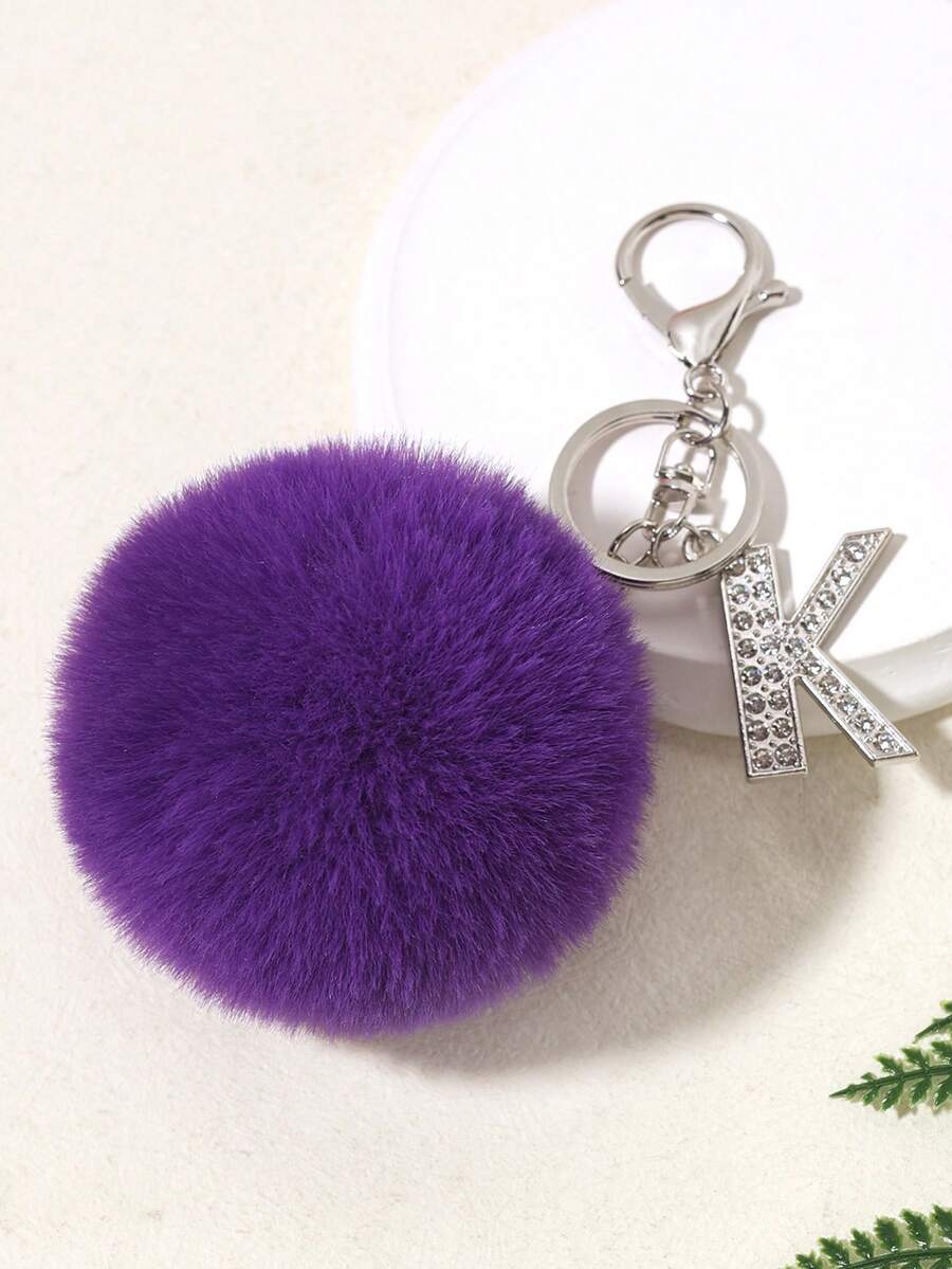 1 Miếng Đính kim cương Lá thư Chữ cái Trái bóng Móc chìa khóa Ô tô/xe hơi Vật rủ xuống Điện thoại di động Đồ treo - Màu tím - Xem 1