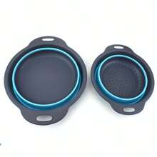 2 件蓝色厨房可折叠硅胶滤网，可折叠滤锅，可折叠滤网，用于沥干意大利面、水果、蔬菜 - - 藍色 - 查看 3