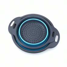 2 件蓝色厨房可折叠硅胶滤网，可折叠滤锅，可折叠滤网，用于沥干意大利面、水果、蔬菜 - - 藍色 - 查看 5