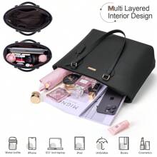 UKEIN Handbag Set, Purse Sets For Women, Tote Bag 4 Pcs, Fashion Purse Sets Women's Handbags The Tote Bag Handbags Sets - 黑色 - 查看 3