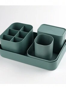 亮面綠色5合1美容修甲收納盒,可放置指甲油,筆筒,美甲工具(不包含其他工具,僅收納盒)