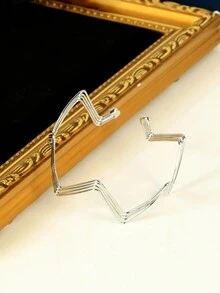 1件极简主义独特不对称几何波浪金属臂环 - 銀色 - 查看 3