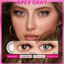 UYAAI 1副Apex系列灰色隐形眼镜，度数范围-0.75至-8.00，1年更换期