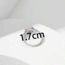 1pc Square Crystal & Cz Stone Heart Shaped Open Ring - Silver - View 4