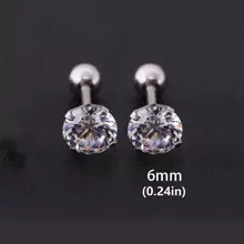 1 Par De Pendientes De Acero Inoxidable Plateado Y Circonio Cúbico De Moda Para Hombres Y Mujeres, Pendientes Suaves Y Cómodos De Bola Redonda Retorcida De 4 Garras Para El Hueso De La Oreja, Se Pueden Usar Mientras Duermen Y Nadan, No Es Necesario Quitárselos, Plateados, 3 Mm/4 Mm/5 Mm/6 Mm/7 Mm/8 Mm