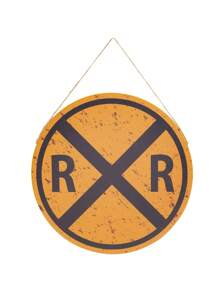 JUVALE Railroad Crossing Sign for Restaurants, Vintage Train Decor Perfect for Cafes (12 x 12 In) - Brown - View 2