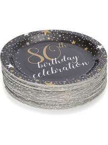 Sparkle and Bash 80th Birthday Party Paper Plates (9 Inches, 80 Pack), Festival, Party,Christmas Party Christmas Decor Christmas Decorations Christmas Gifts And, Halloween Party Halloween Decor Halloween Decorations Halloween Gifts - Black - View 4
