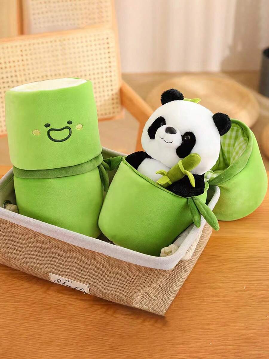 1只竹管熊貓寶寶毛絨玩具,模擬貼著竹子的熊貓娃娃,可愛的玩具毛絨動物,適用於家裝飾,客廳擺設和收藏玩具 - 彩色 - 查看 1