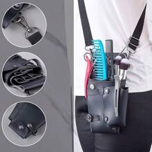 美髮師剪髮工具收納袋,剪刀袋,理髮師腰袋,專業髮型造型工具皮革護套配腰帶,髮廊剪刀收納腰包,適用於理髮師 - 黑色 - 查看 1