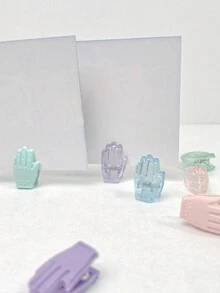 4 件裝（顏色隨機）創意塑膠手形夾,馬卡龍色,可愛迷你手掌設計收納夾,滿足輕鬆便攜式辦公室、學習或文具需求 - 彩色 - 查看 5