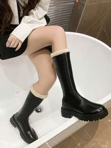Fashionable All-match Long Tube Boots, New Style Short Boots With Fleece, Thickened, Fashionable And Comfortable High Tube Snow Boots, Thick Bottom Boots