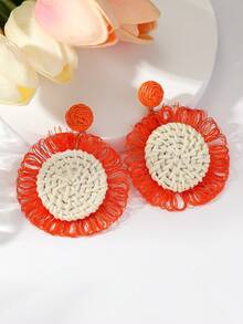 1對波西米亞風格手工向日葵&編織竹藤耳環,適合女性的日常配飾珠寶 - D - 查看 5