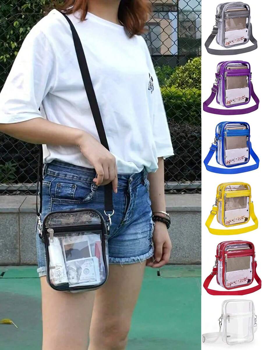 透明斜背包,演唱會、運動賽事女士和男士適用的演唱會場所核准透明包袋pvc包袋12×12×6透明透明手提包,適用於演唱會、運動賽事和節日活動