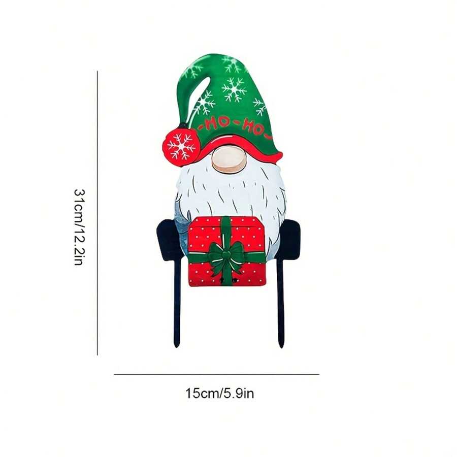 1個聖誕矮人形狀的金屬花園裝飾品,室外院子耶誕老人裝飾標誌,花園草坪釘形耶誕裝飾品