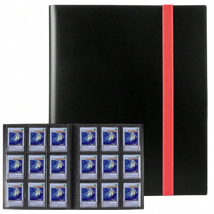 Album Tarjetas Compatible con  Cartas, 360 Bolsillos Carpeta para Tarjetas , Carpeta de Tarjetas Coleccionables, Album para Tarjetas Estrella de la Copa Mundial, Álbum de Tarjetas con Correa Elástica - Rojo - Ver 1
