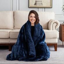 Warm Weighted Blanket, Fleece Sherpa Flannel Throw Heavy Blanket With 7-Layer Design - 藏蓝色 - 查看 2