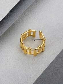 MONALLY 1pc Personalized Asymmetrical Opening Adjustable Stainless Steel Women's Ring - Yellow Gold - View 3