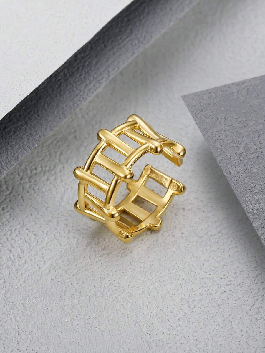 MONALLY 1pc Personalized Asymmetrical Opening Adjustable Stainless Steel Women's Ring - Yellow Gold - View 1