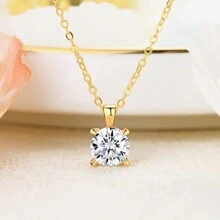 1PC 1ct Round Moissanite Pendant Necklace for Women D Color 6.5mm 4-Prong Classic Moissanite Necklace 18'' Sterling Silver Engagement Wedding Birthday Jewelry Gifts for Her with GRA Certificate - Yellow Gold - View 4