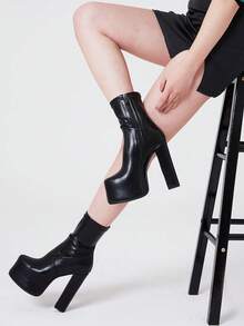 Fashion Women GO GO Boots Chunky High Heeled Ankle Platform Shoes Luxury Elegant Sexy Lady Motorcycle Boots - màu đen - Xem 2