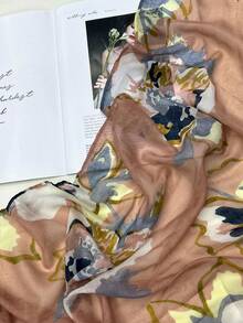 1pc Simple Printed Women's Scarf For Autumn & Winter, Warm & Anti-uv, Fashionable & Versatile, Suitable For Spring & Summer, With Tassel & Long Size, Used For Outdoor Activities - Coral Pink - View 3