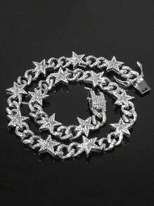 CVNANA 1 Peça Conjunto de Pulseira e Colar com Design de Estrela de Hip Hop Fashionável com Strass, Corrente de Estilo de Rua Versátil