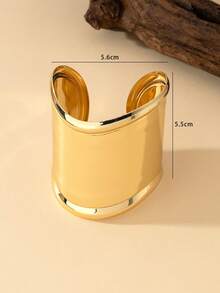 1pc Metallic Fashionable Exaggerated Hip-Hop Style Adjustable Open Cuff Bracelet For Women - Yellow Gold - View 4