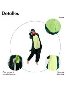 Pijama Dinosaurio Completa Disfraz Mameluco de Dinosaurio de Dibujos Animados Navideños, Ropa de Dormir de una Pieza con Botones Novedosos y Cómodos, Disfraces de Fiesta, Ropa de Estar por Casa y Ropa De Dormir Para Mujer y Hombre - Verde - Ver 5